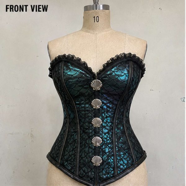 Mermaid Corset Top | Iridescent Scale Print Corset with Shell Buttons | Sweetheart Neckline Overbust Corset | Fantasy Costume Corset | Dream Corset